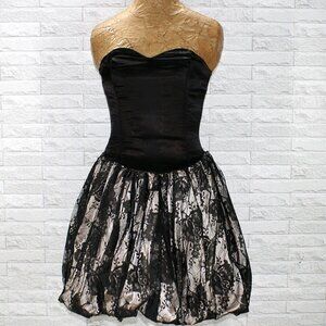 Dress Strapless Cocktail Black Bustier Bubble Hem Lace Bow Homecoming Small